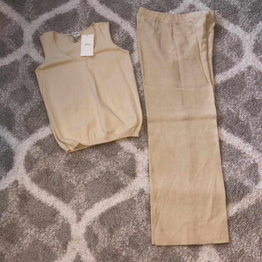 NWT Armani set, cream color, linen pants